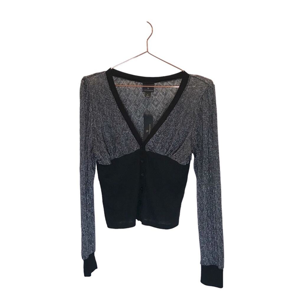 Worthington Black Sparkle Button-Down Sweater - Size Large